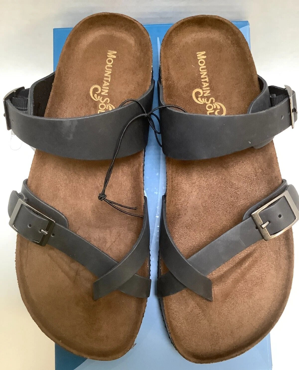 Mountain Sole Women's Birk Style Slip On Sandals, Black, Leather Straps, Size 6