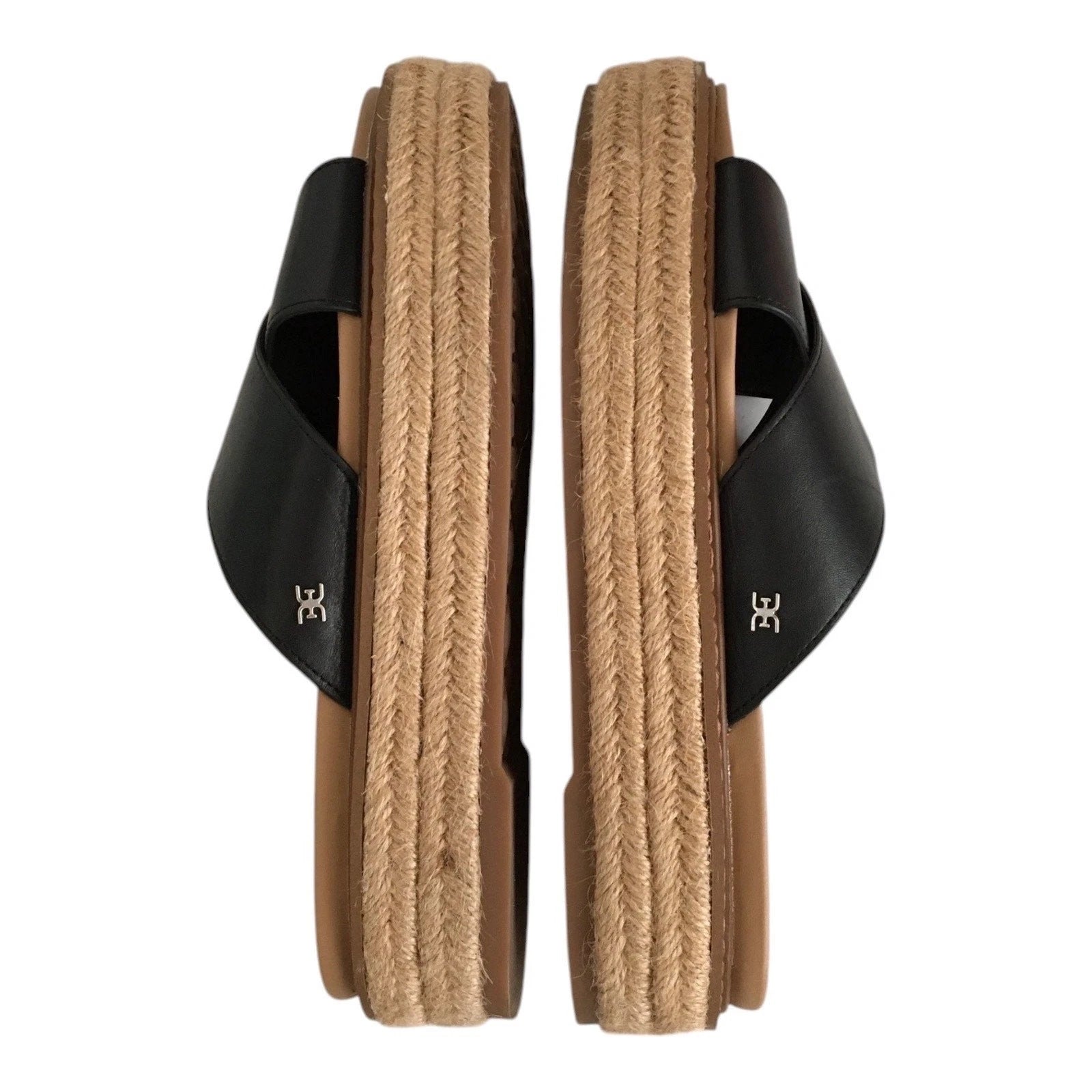 Sam Edelman Korina Sandals Womens 8M Black Leather Espadrille Platform Slides