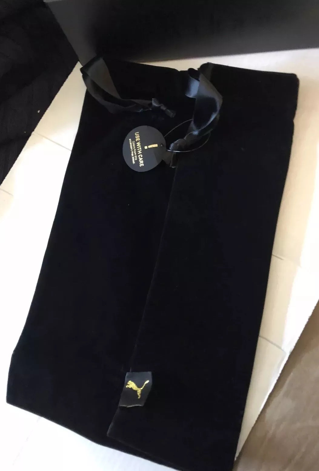 PUMA X FENTY ESPADRILLE JET BLACK RIHANNA FASHION Slides Slipper Sz 5.5 w/ Pouch