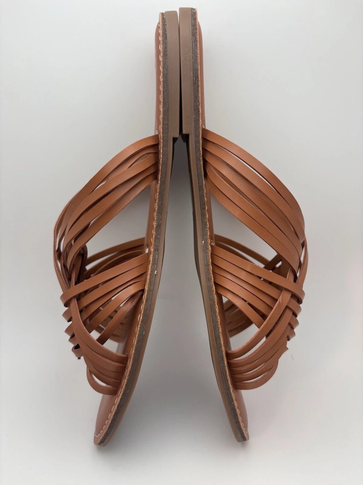 NIB Just Fab Frida Woven Sandals In Cognac Flat Slide Sandals Size 11