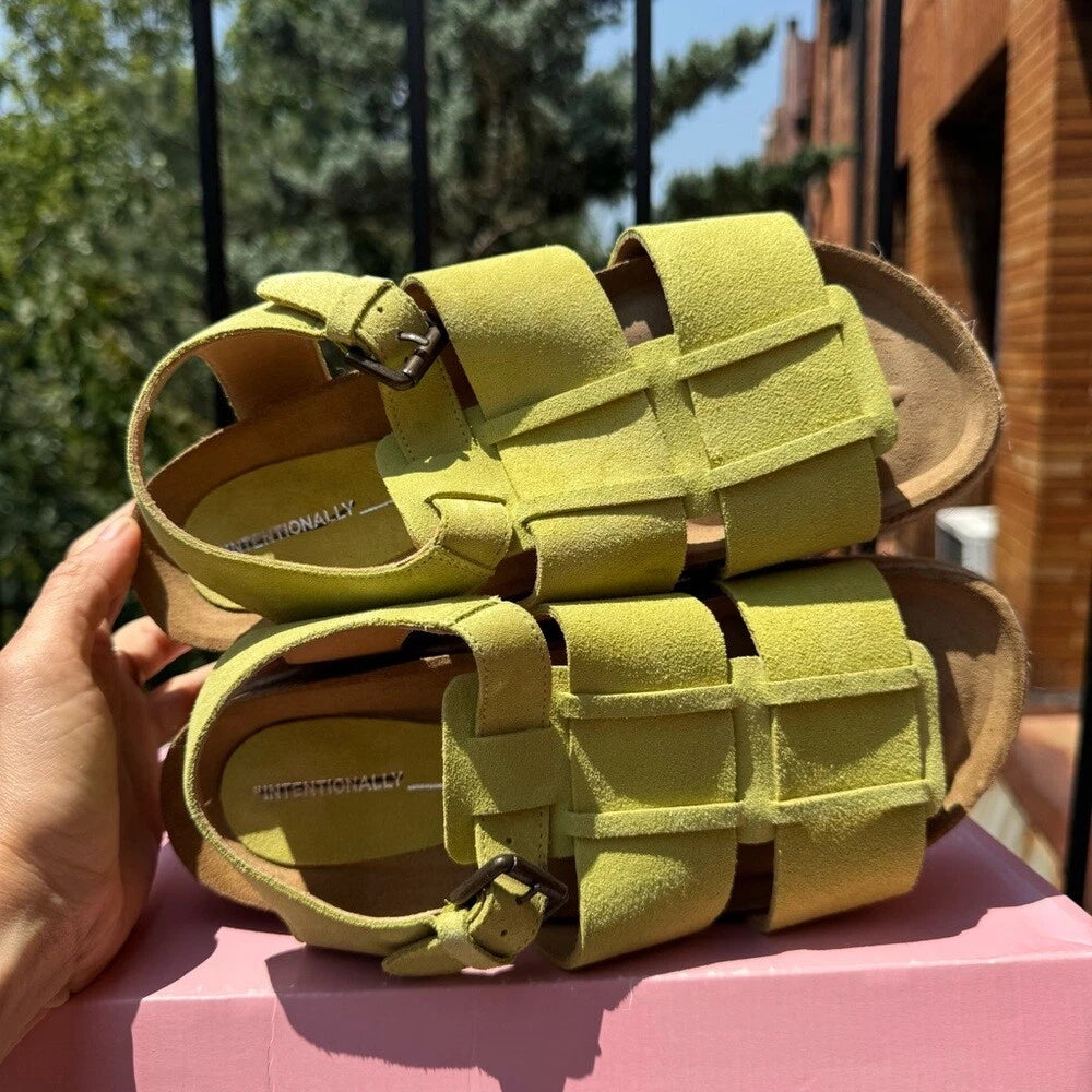 New Free People Marine Dream Flatform Sandals Shoes Green Suede Pistachio 39