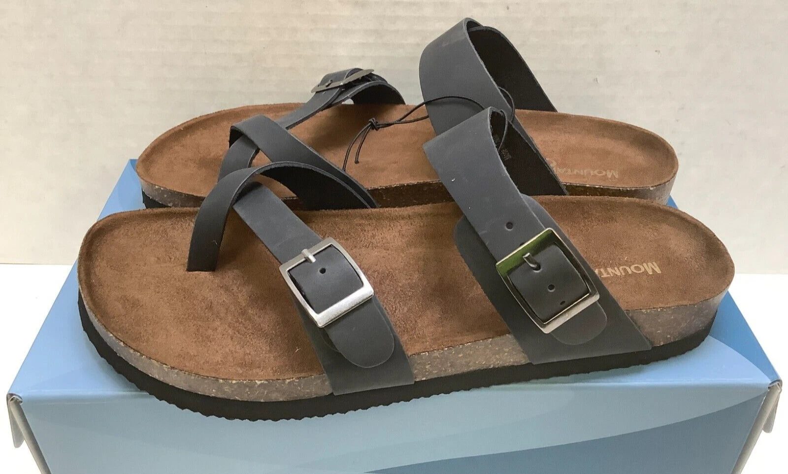 Mountain Sole Women's Birk Style Slip On Sandals, Black, Leather Straps, Size 6