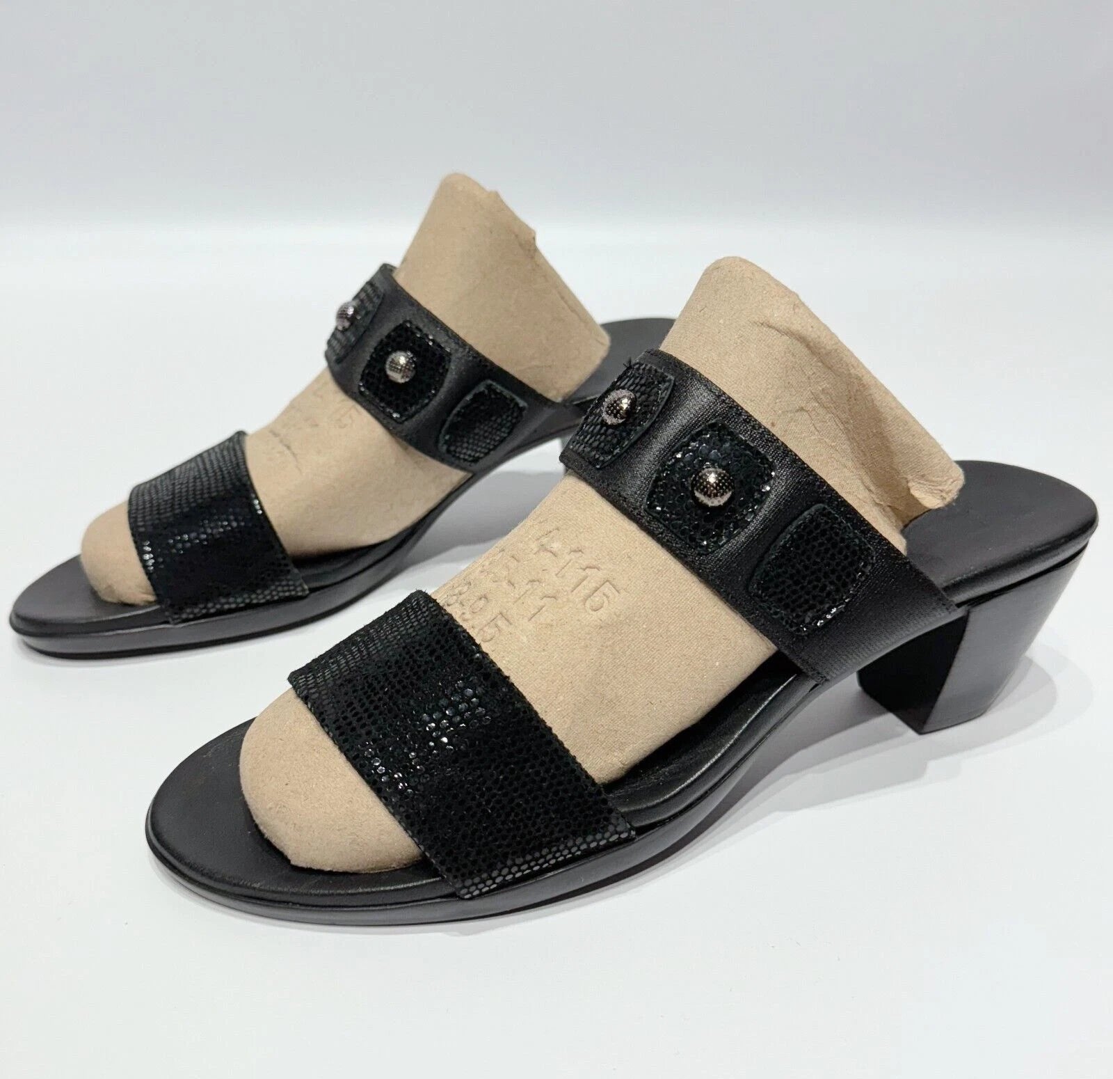 MUNRO AMERICAN Black Snakeskin Style Leather Heeled Slide Sandals Women Size 8N