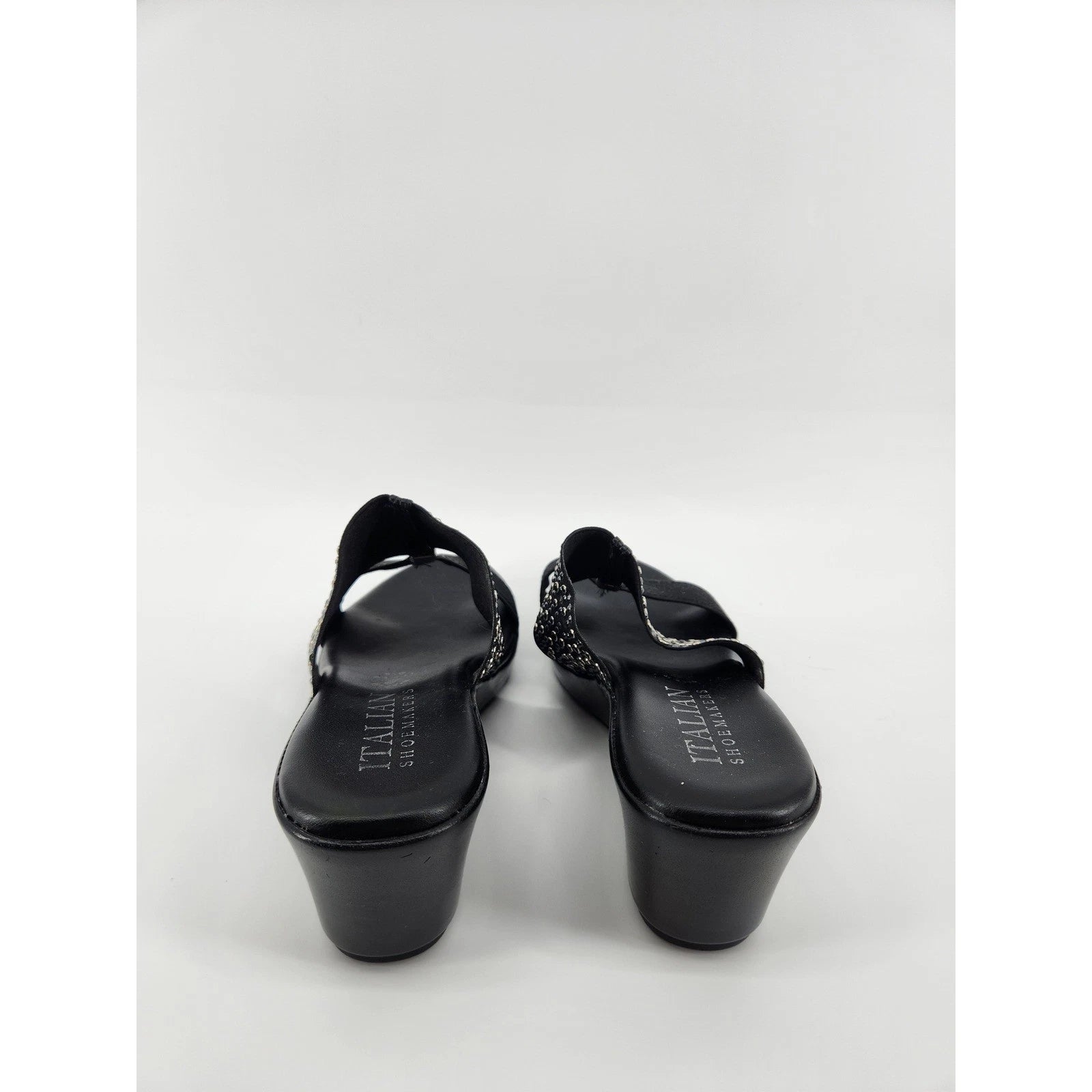 Italian Shoemakers Black Wedge Sandals Embellished Slide On Womens 8.5