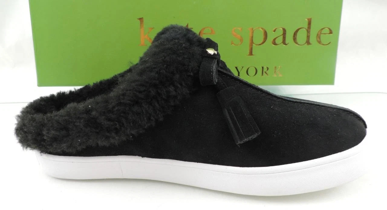 Women's Kate Spade New York Limon Slip On Mule Sneakers Black Shearling Size 7
