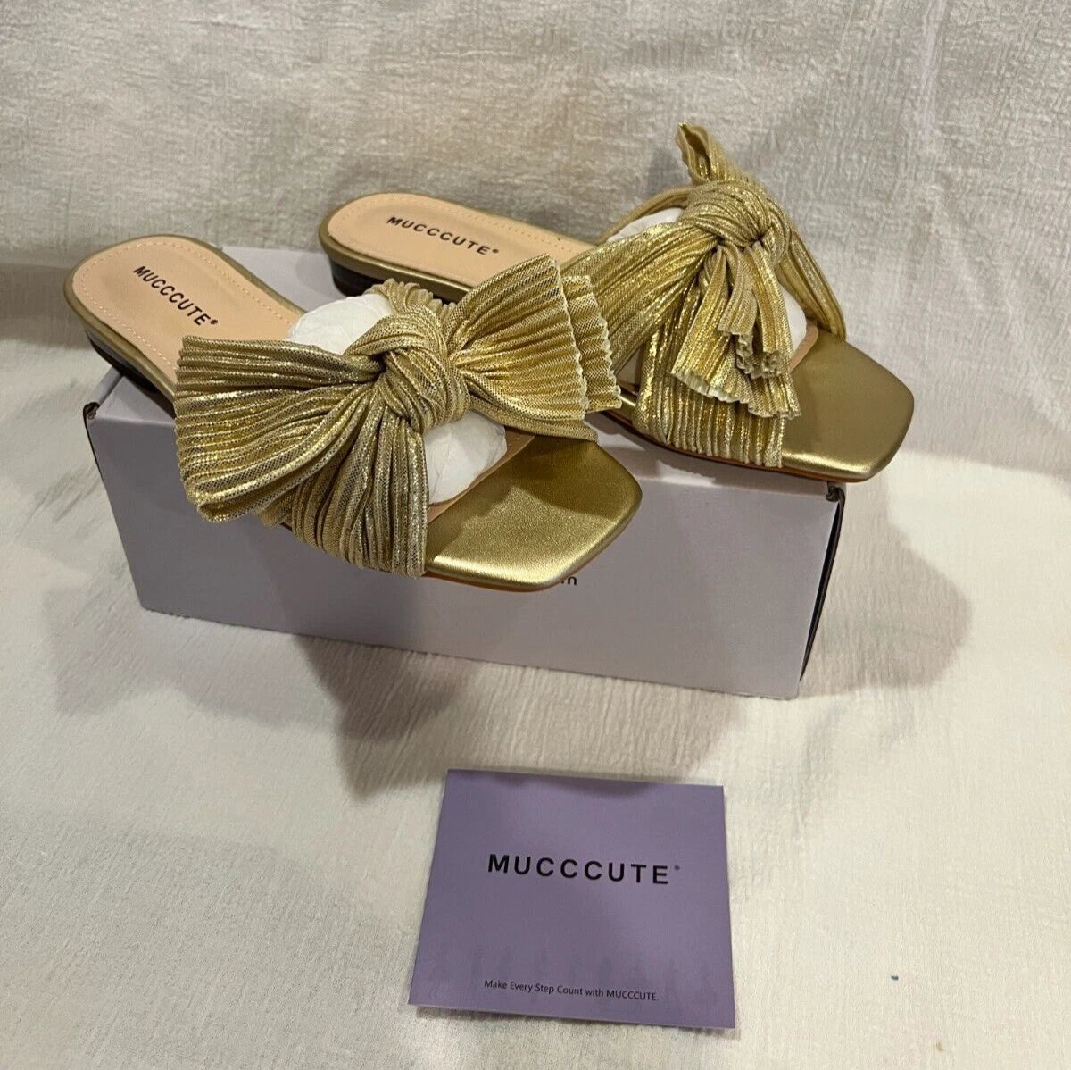 Women's Bow Flat Sandals Square Open Toe Fashion Slip on Sandals Size 7 MUCCCUTE