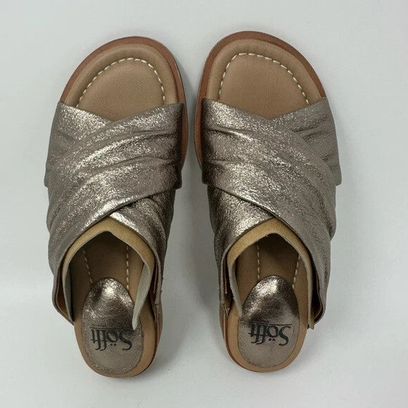 Sofft Bronze Metallic Leather Fallon Slide Style Stacked Heel Sandal Women's 7M