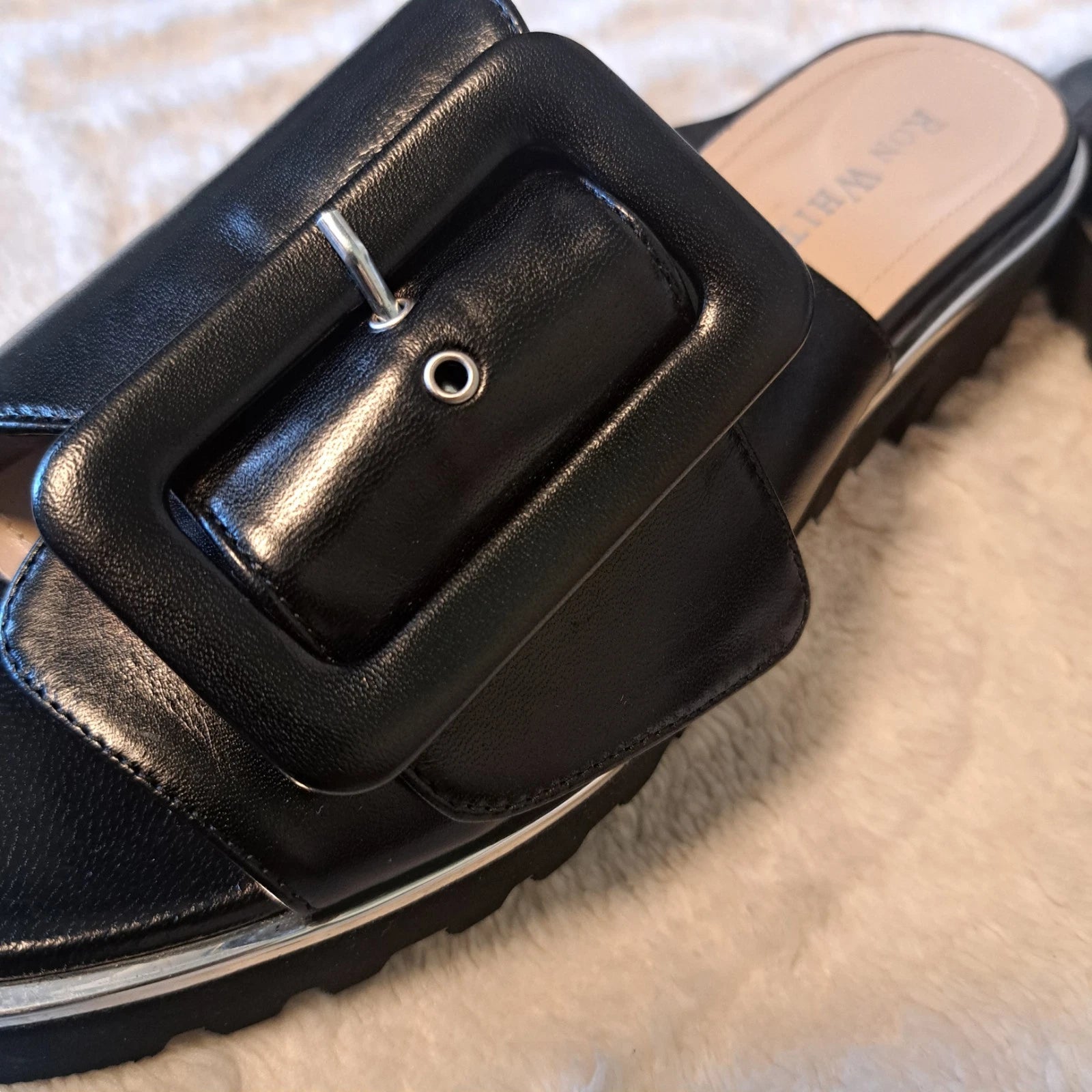 Ron White Candra Slide Sandals Black Leather Italy Sz 9 US 39.5 NEW $445