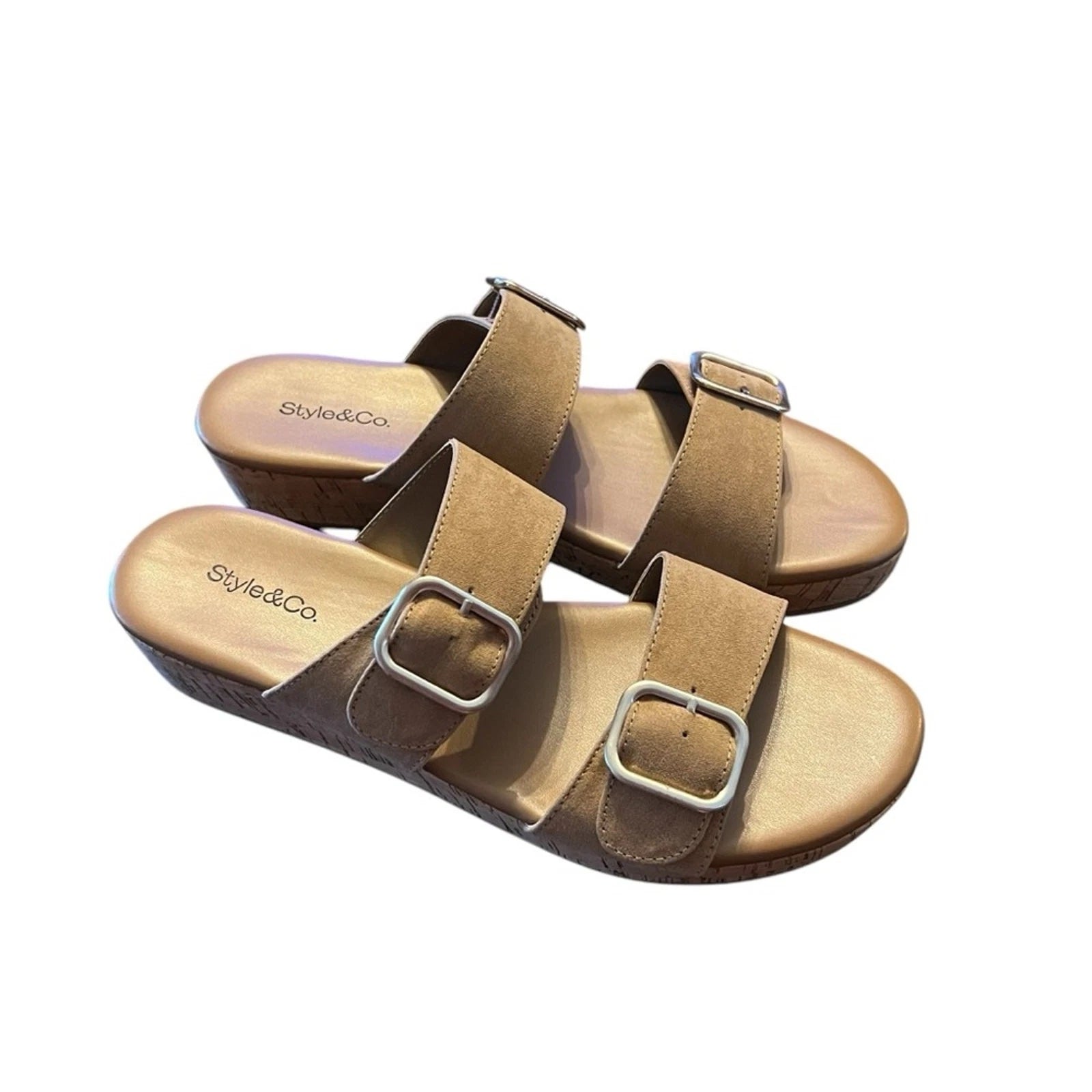 Style & Co Temppestt Slip On Double Buckle Wedge Sandals Retro NEW 9