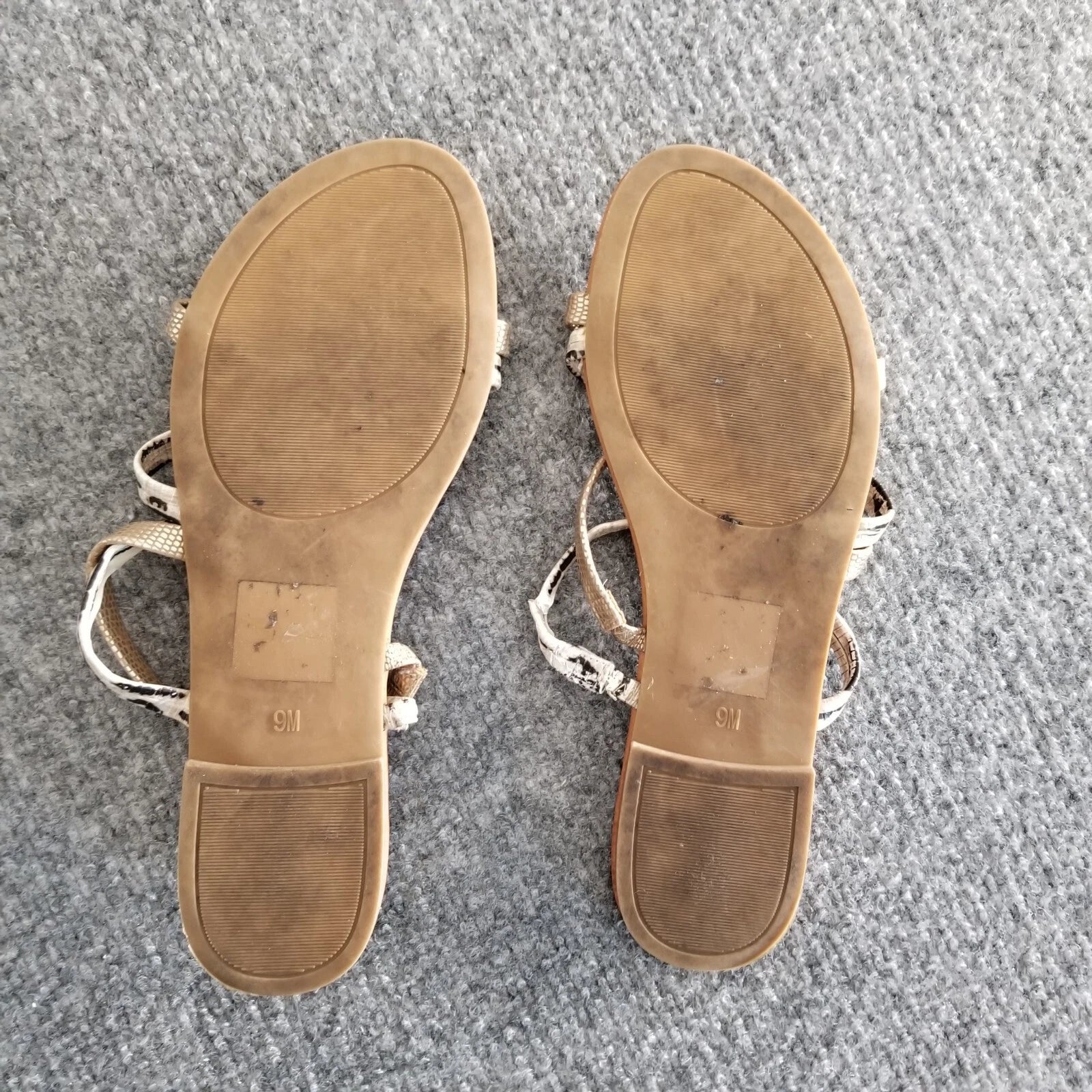 Nine West Women US 9M Strappy Sandals Gold Brown with Gray Snake Pattern Slides*