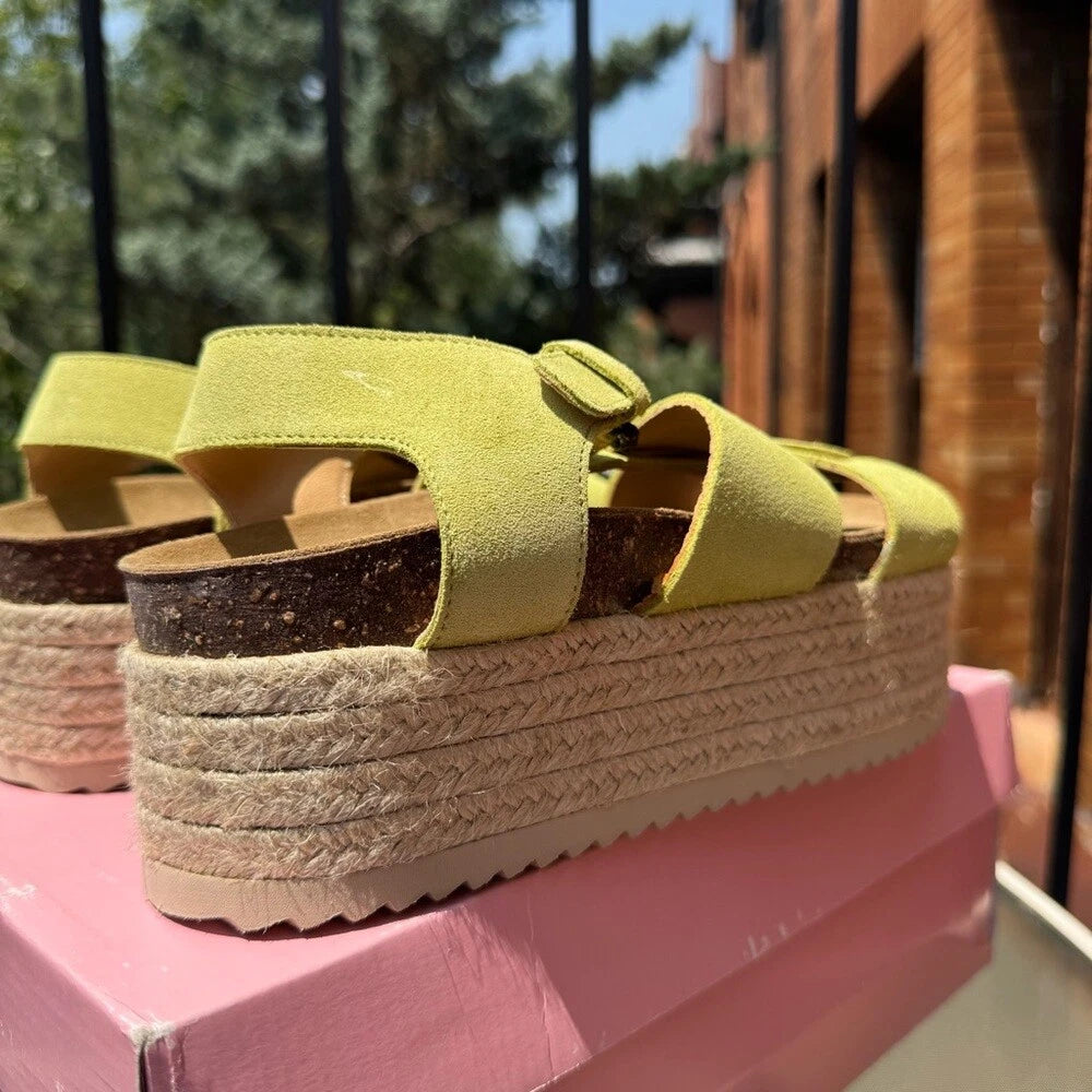 New Free People Marine Dream Flatform Sandals Shoes Green Suede Pistachio 39