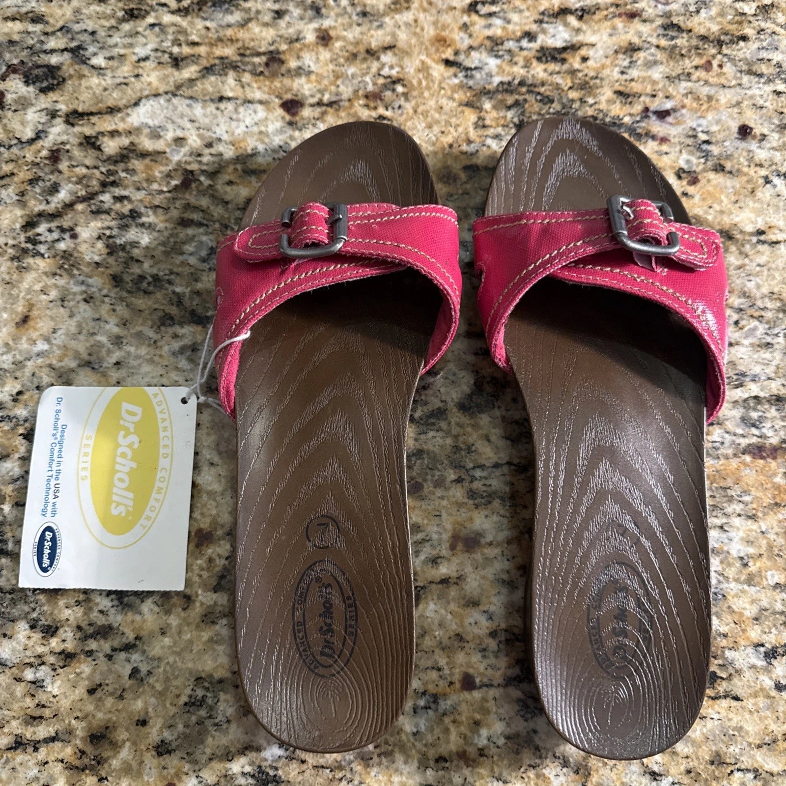 NEW Dr. Scholl's Women's Size 7 Wood Style Sandals with Pink Straps