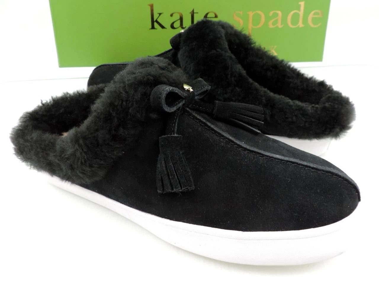 Women's Kate Spade New York Limon Slip On Mule Sneakers Black Shearling Size 7