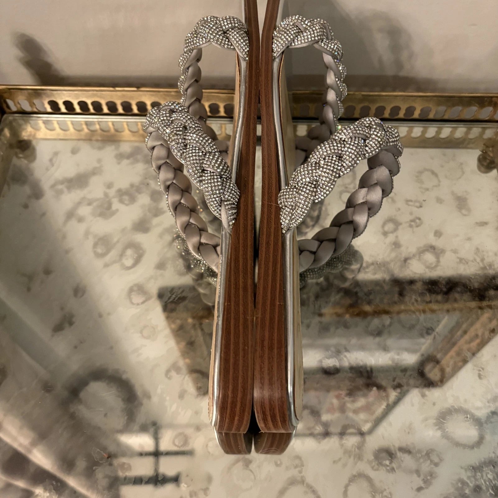 Sam Edelman Shoes Womens Size 9 Silver Braided Sandal Slide Rhinestone Flats