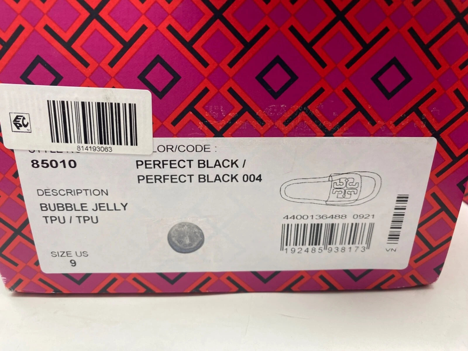 NIB TORY BURCH $188 BLACK BUBBLE JELLY SLIDE SANDAL/Sz 9 39 EU Style 85010