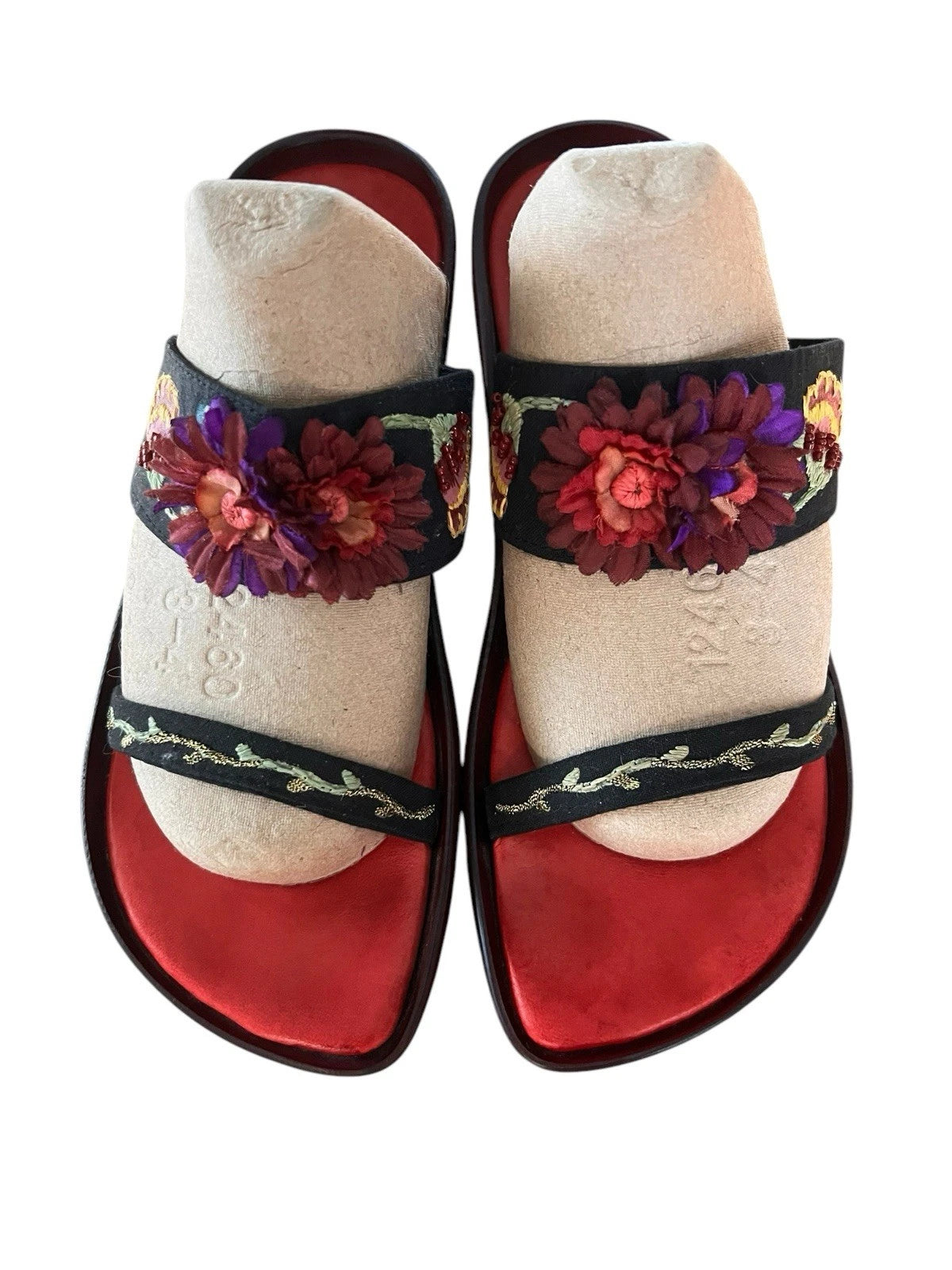 VTG ROBERT CLERGERIE APPLIQUÉD EMBROIDERED SLIDE PLATFORM SANDALS SZ. 6.5, 36.5