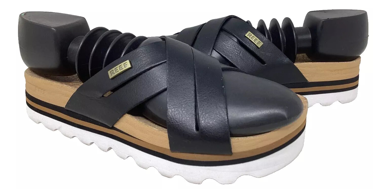 Reef Women's Kaia Criss Cross Comfort Slip On Slide Sandals Black Size:6 128L