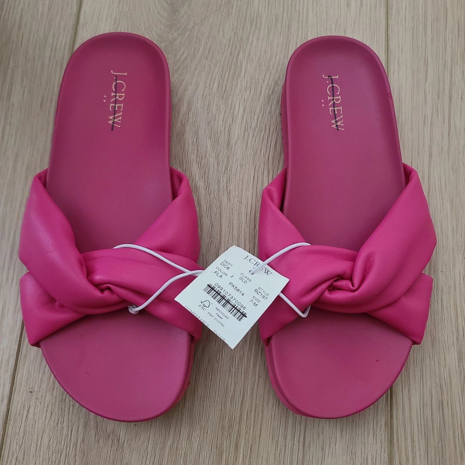 J.Crew Factory Faux Leather Knot Slide Sandals Pink 7 Flat Pool Y2K Vacation