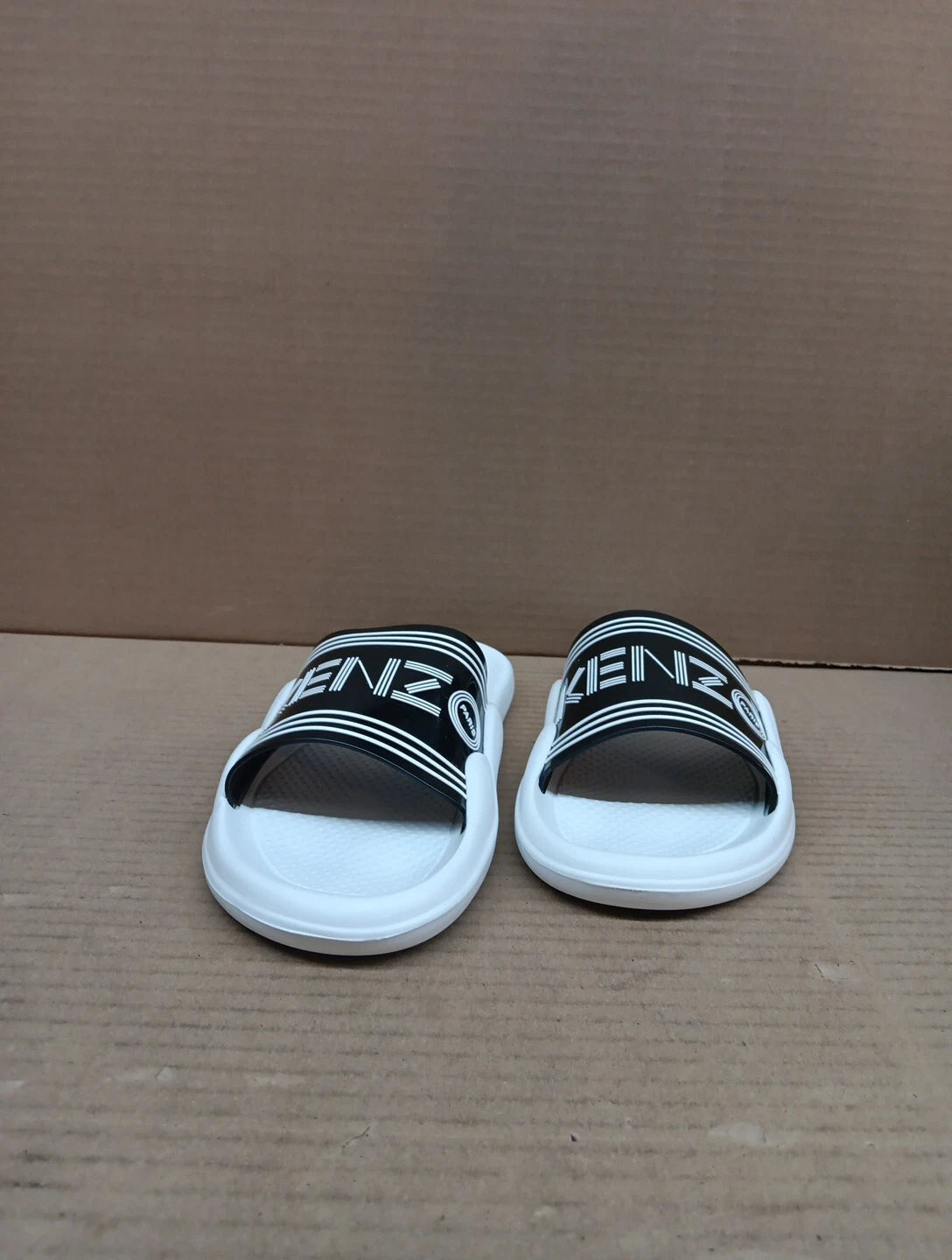 Kenzo Pool Sandal Women Slides Style- K72p185, White/black,  Eur Sz 41, Sz 10.5