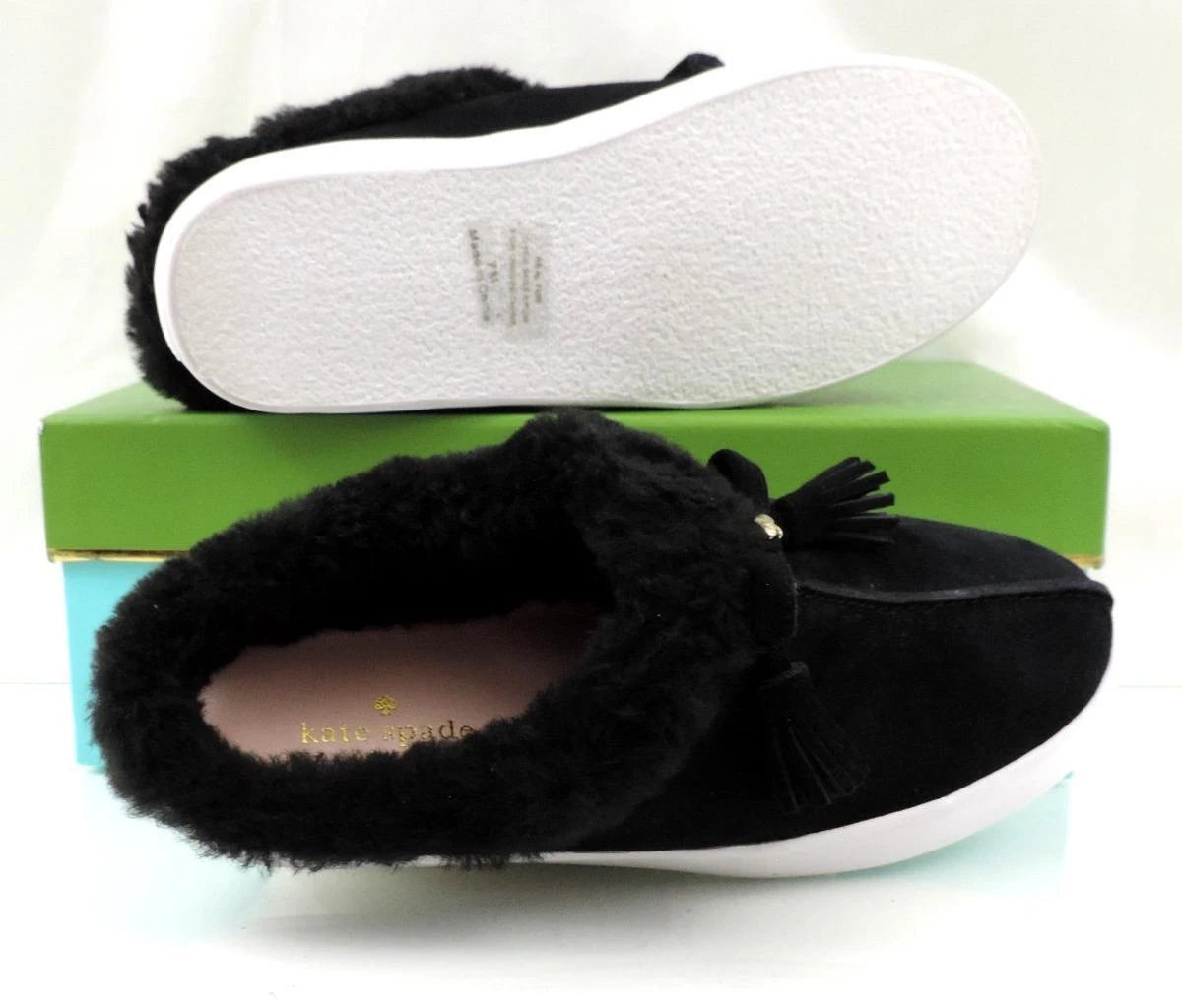 Women's Kate Spade New York Limon Slip On Mule Sneakers Black Shearling Size 7