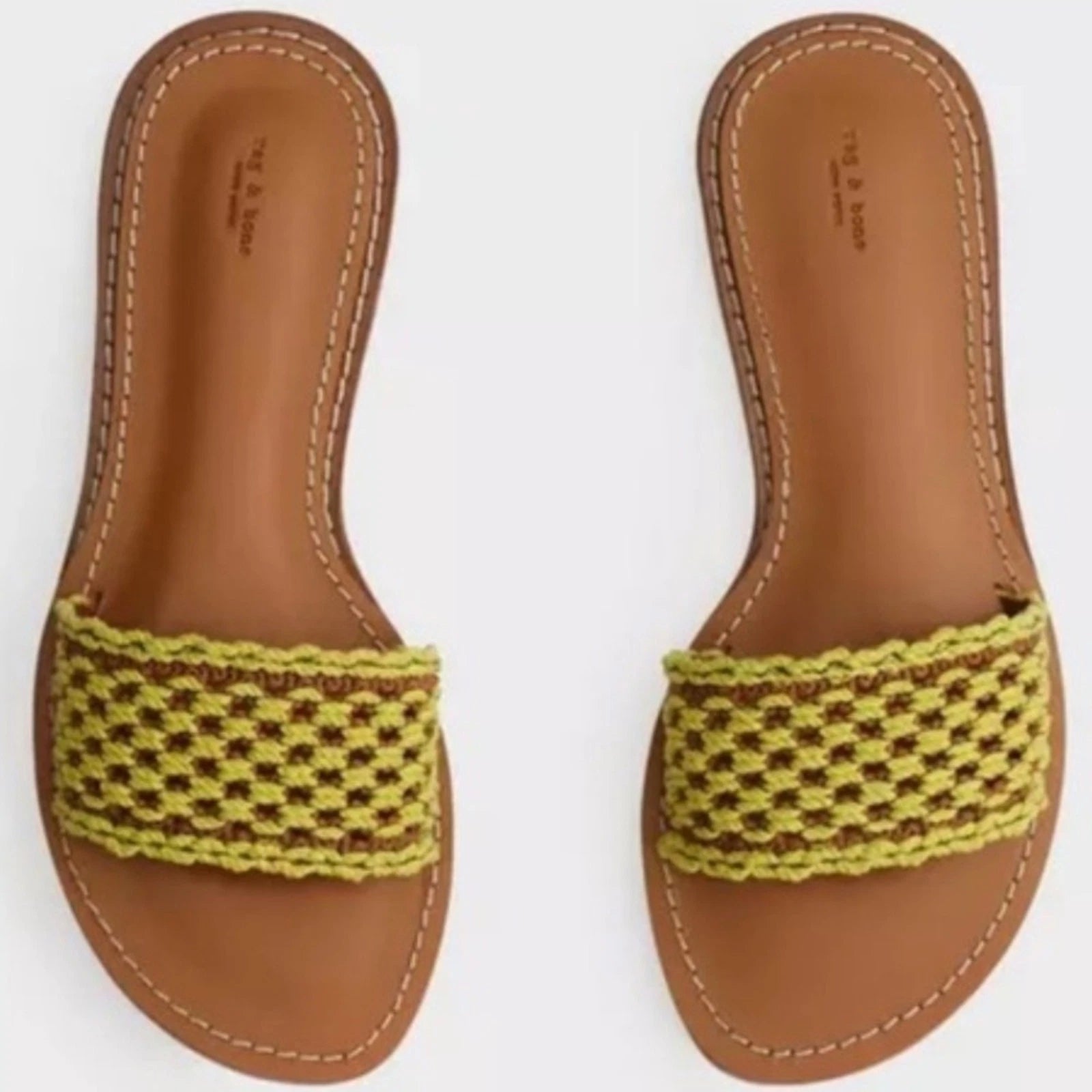 Rag & Bone Melrose Woven Slides Sz 40 in Limelight New,Leather,Resort Style