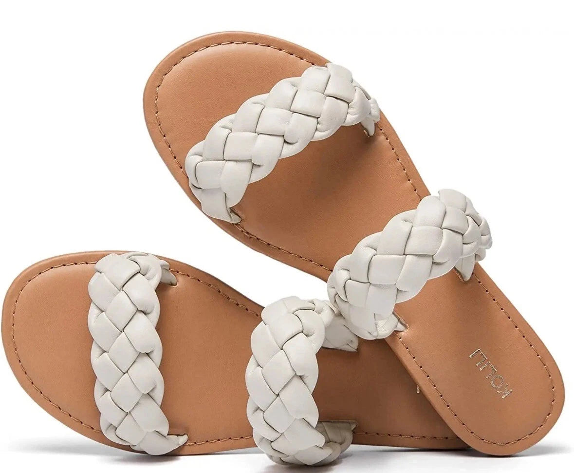 KOLILI Womens Flat Slide Sandals, Summer Fashion Comfy Style - Size 8.5 - Beige