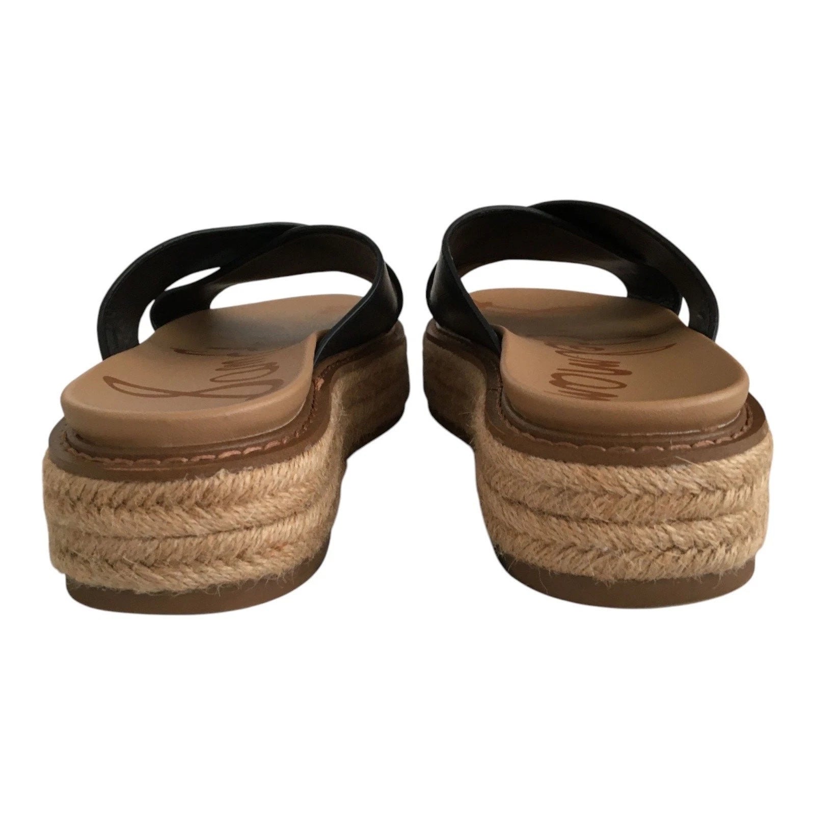 Sam Edelman Korina Sandals Womens 8M Black Leather Espadrille Platform Slides