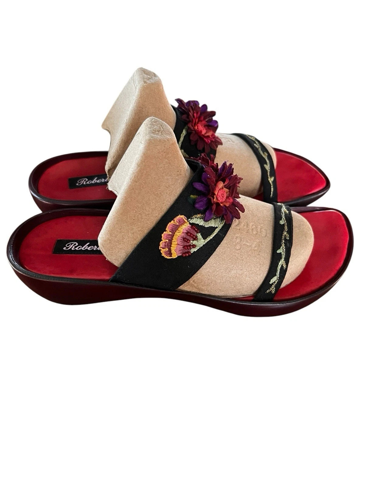 VTG ROBERT CLERGERIE APPLIQUÉD EMBROIDERED SLIDE PLATFORM SANDALS SZ. 6.5, 36.5