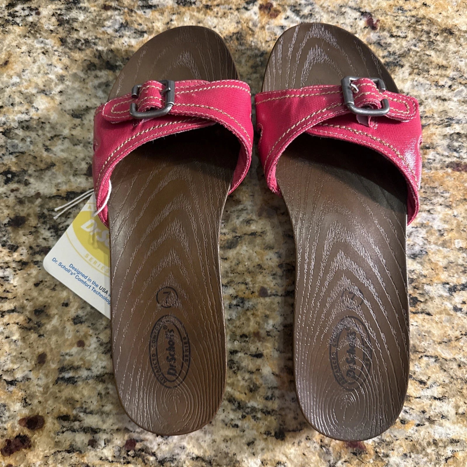 NEW Dr. Scholl's Women's Size 7 Wood Style Sandals with Pink Straps