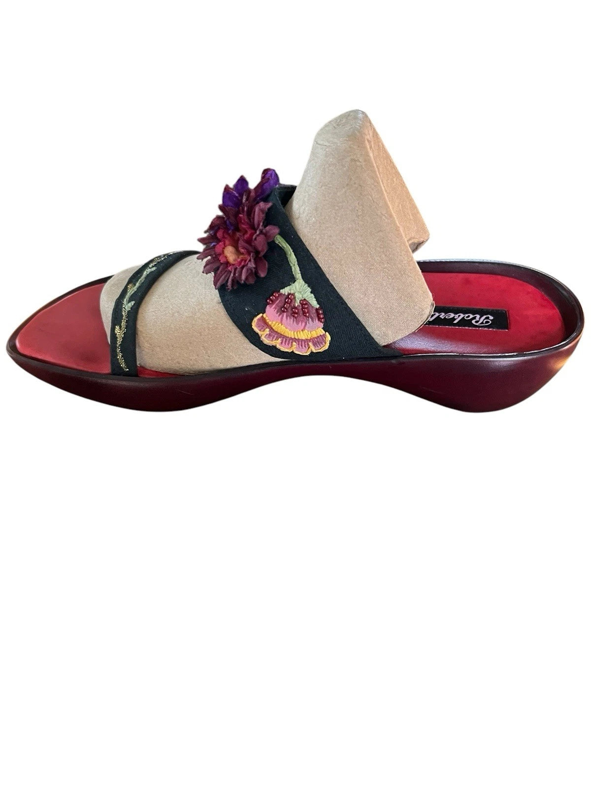 VTG ROBERT CLERGERIE APPLIQUÉD EMBROIDERED SLIDE PLATFORM SANDALS SZ. 6.5, 36.5