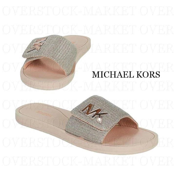 NEW! WOMEN'S MICHAEL KORS SLIP ON SEQUINNED MK SLIDE! STYLE 40T8MKFA3D VARIETY