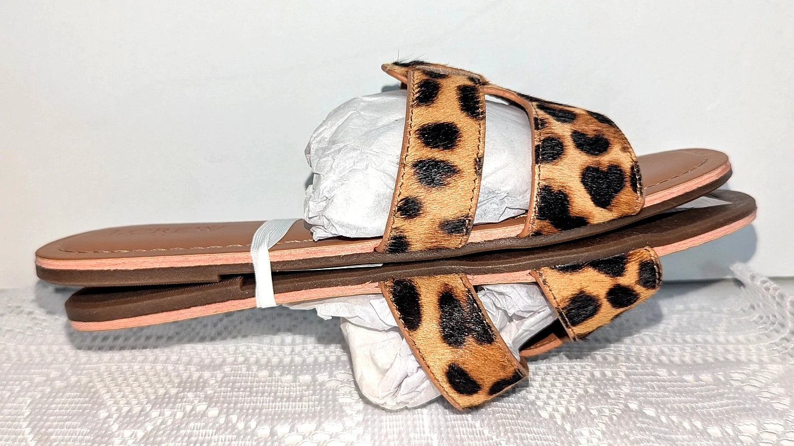 J.Crew Womens Brown Tan Leopard Print Calf-Hair Beachside Slide Sandals Size 6M