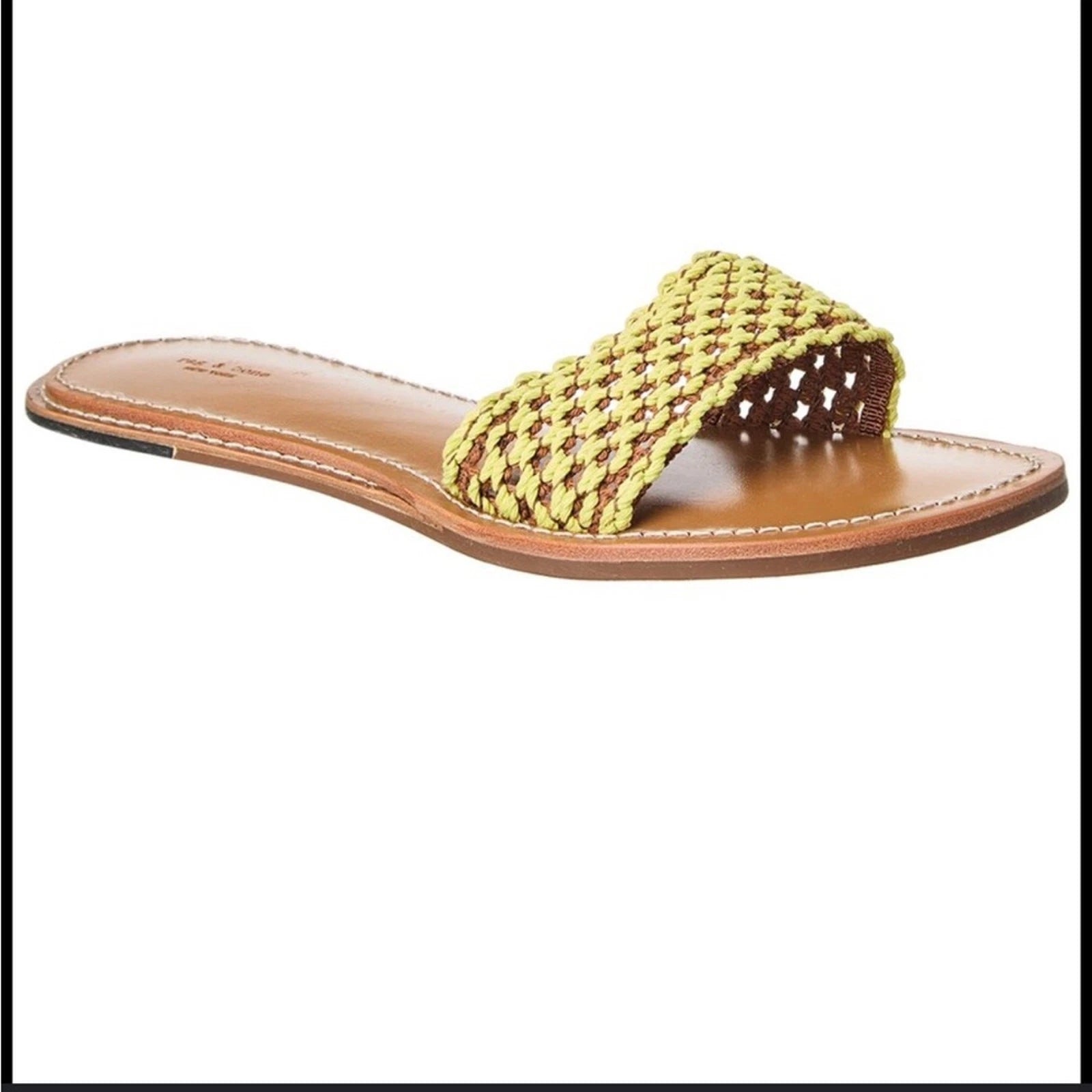 Rag & Bone Melrose Woven Slides Sz 40 in Limelight New,Leather,Resort Style