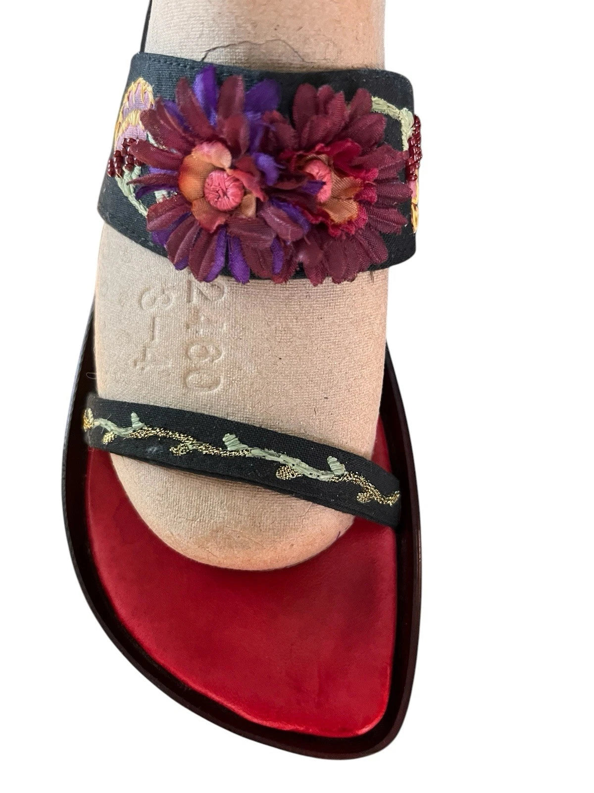 VTG ROBERT CLERGERIE APPLIQUÉD EMBROIDERED SLIDE PLATFORM SANDALS SZ. 6.5, 36.5