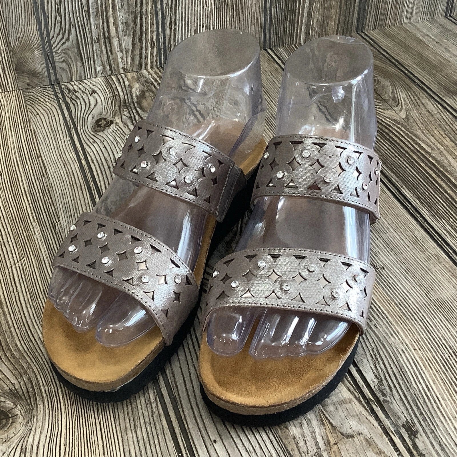 Naot Womens Size 36-5 US Susan Wedge Slide Sandals Metallic Rhinestones Leather