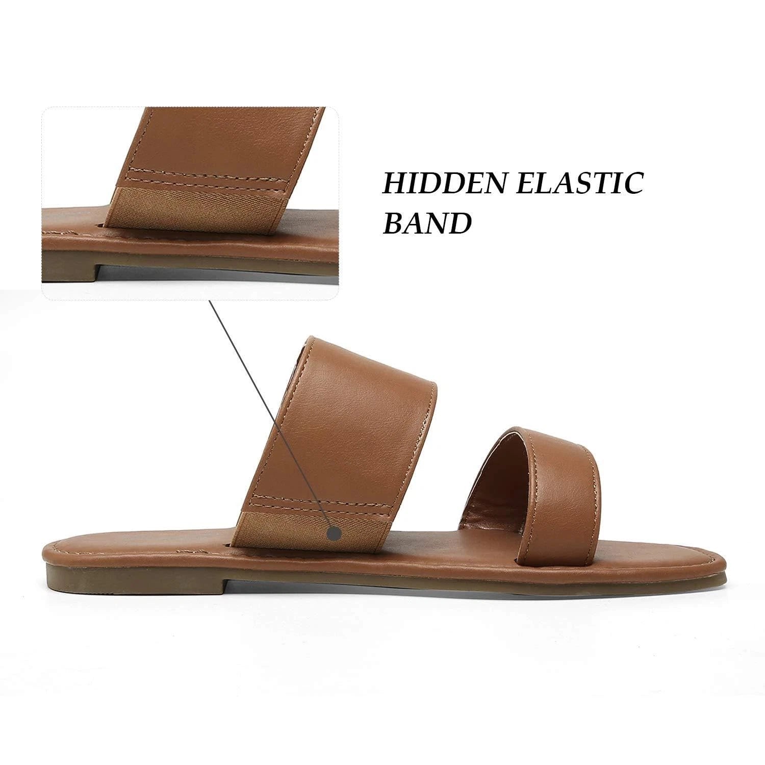 Women's Open Toe Two Strap Flat Slide Sandals