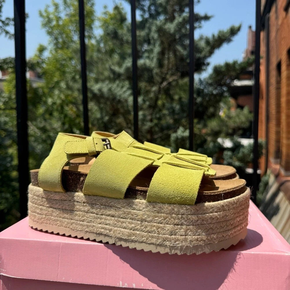 New Free People Marine Dream Flatform Sandals Shoes Green Suede Pistachio 39