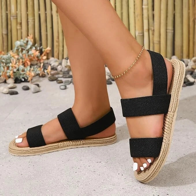 Women'S Fashionable Black Slide Sandals with Heel Strap - Lightweight, Size 8