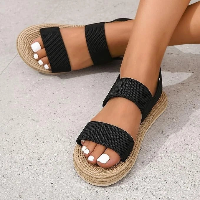 Women'S Fashionable Black Slide Sandals with Heel Strap - Lightweight, Size 8