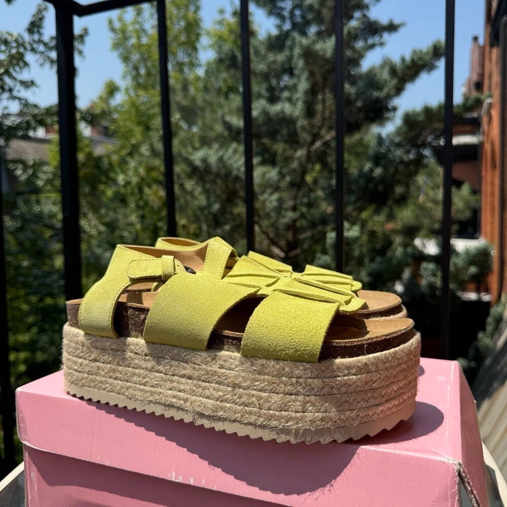 New Free People Marine Dream Flatform Sandals Shoes Green Suede Pistachio 39