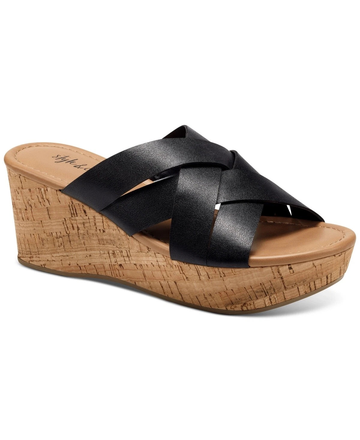 Style & Co Violettee Slide Wedge Sandals, Black, sz 10M