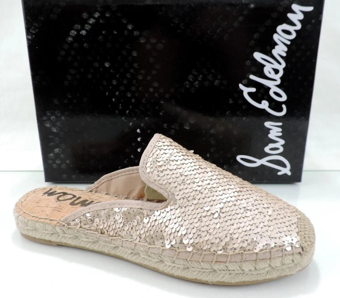 Sam Edelman Kerry Slip On Espadrille Slide Mule Flats Pink Gold Sequins Size 8