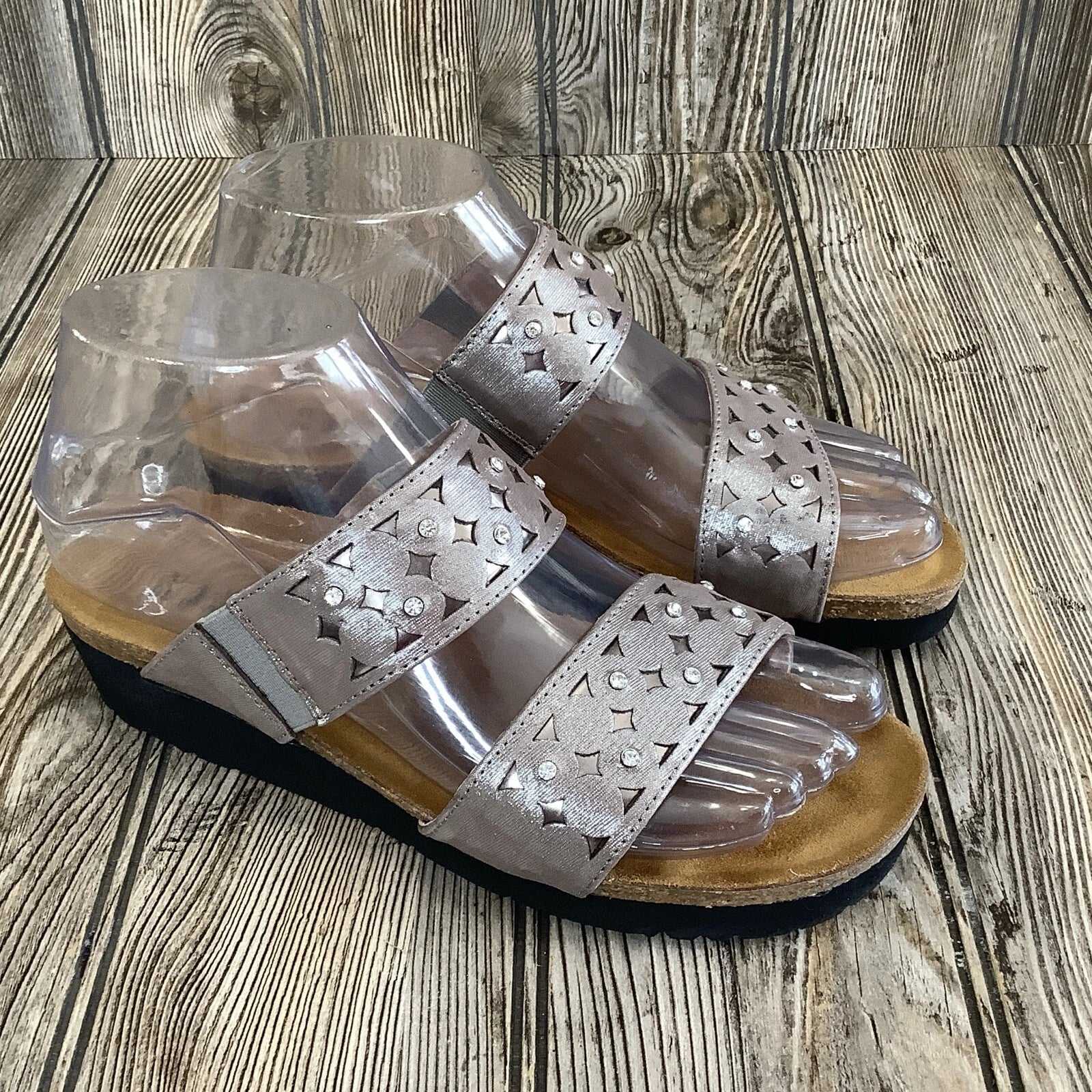 Naot Womens Size 36-5 US Susan Wedge Slide Sandals Metallic Rhinestones Leather