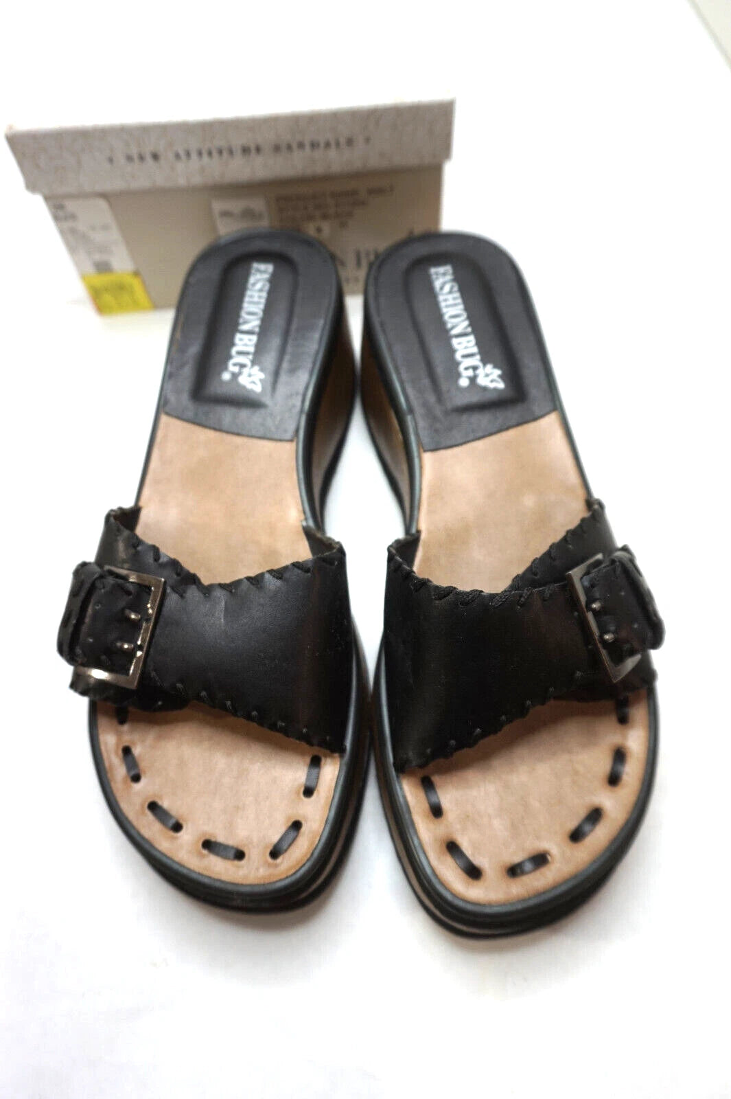 VINTAGE PLATFORM SANDALS FASHION BUG NEW ATTITUDE BLACK WOMENS 9 SHOES NEW BOX