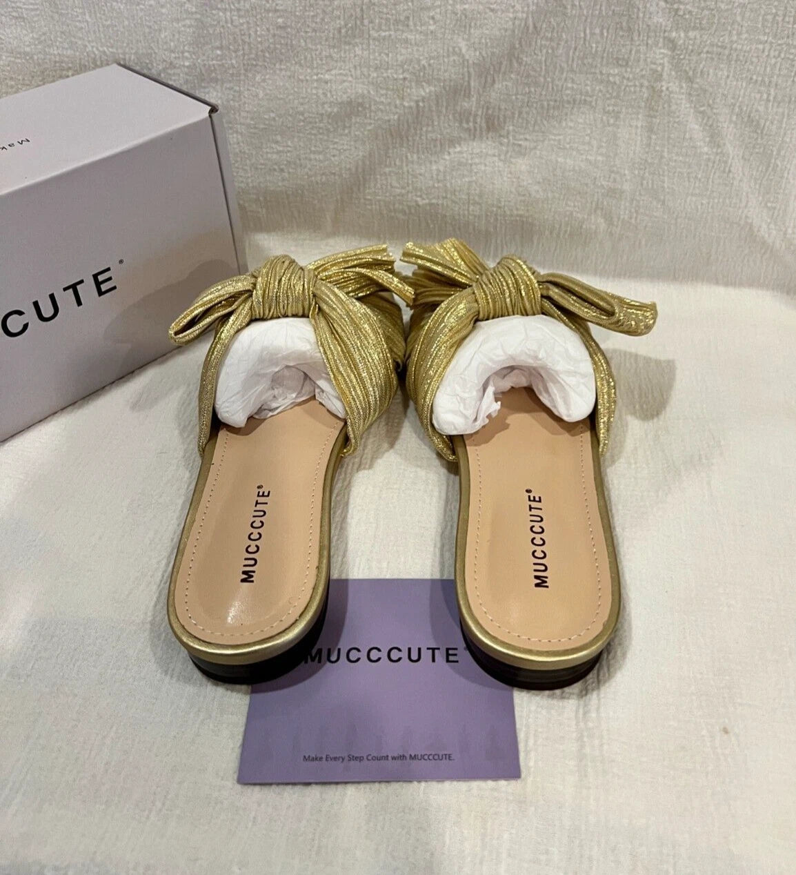 Women's Bow Flat Sandals Square Open Toe Fashion Slip on Sandals Size 7 MUCCCUTE