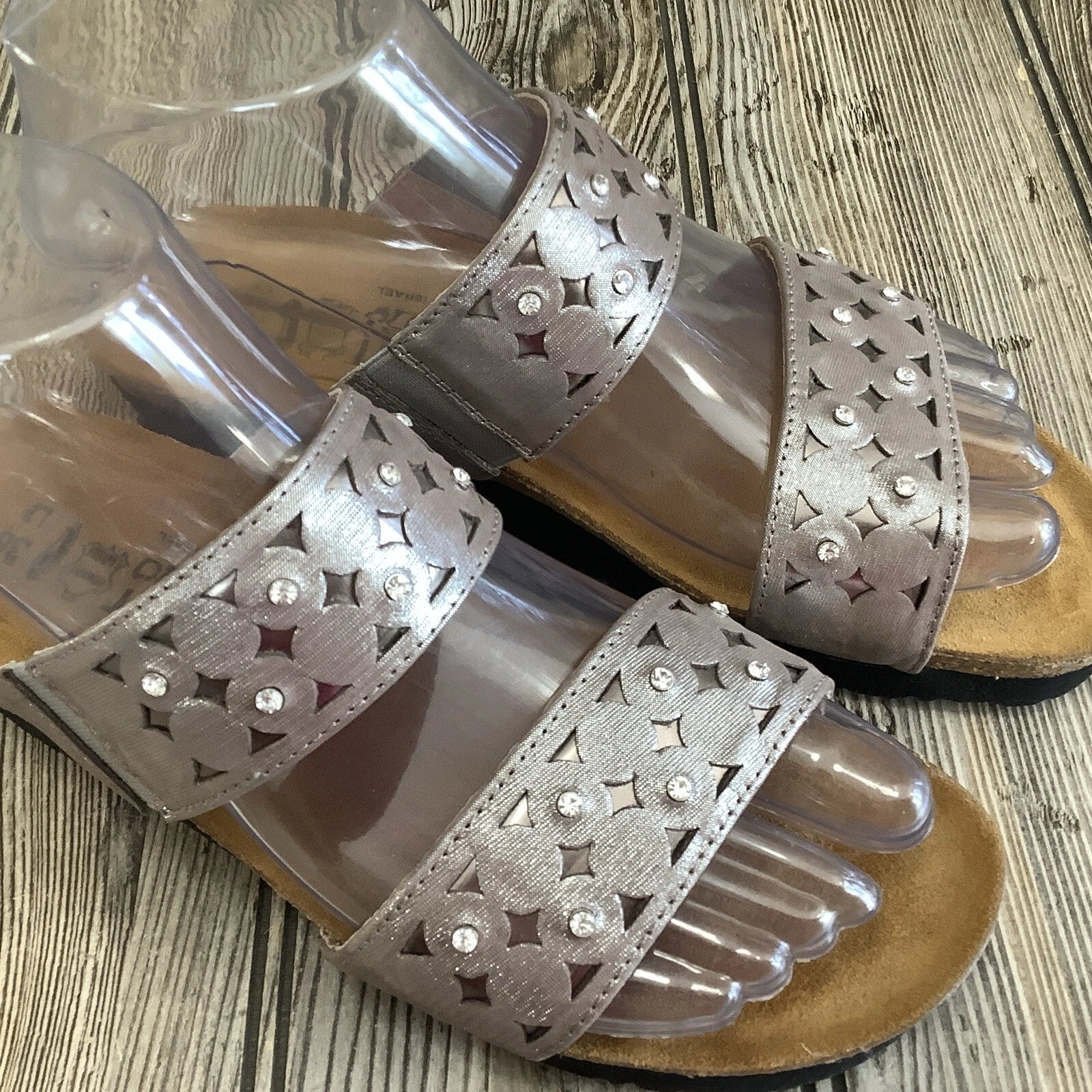 Naot Womens Size 36-5 US Susan Wedge Slide Sandals Metallic Rhinestones Leather