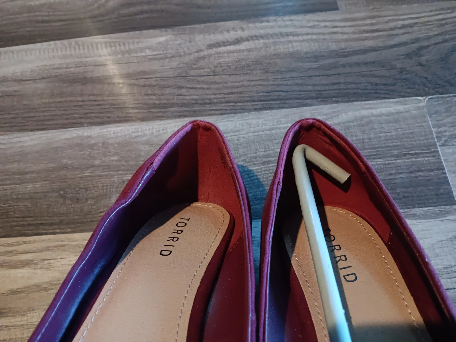 Torrid women's peep toe miniwedge suede style, size 7W burgundy shoes, NEW