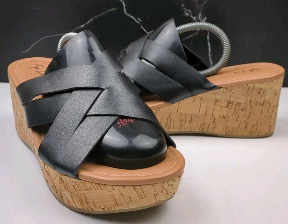 Style & Co Violettee Slide Wedge Sandals, Black, sz 10M