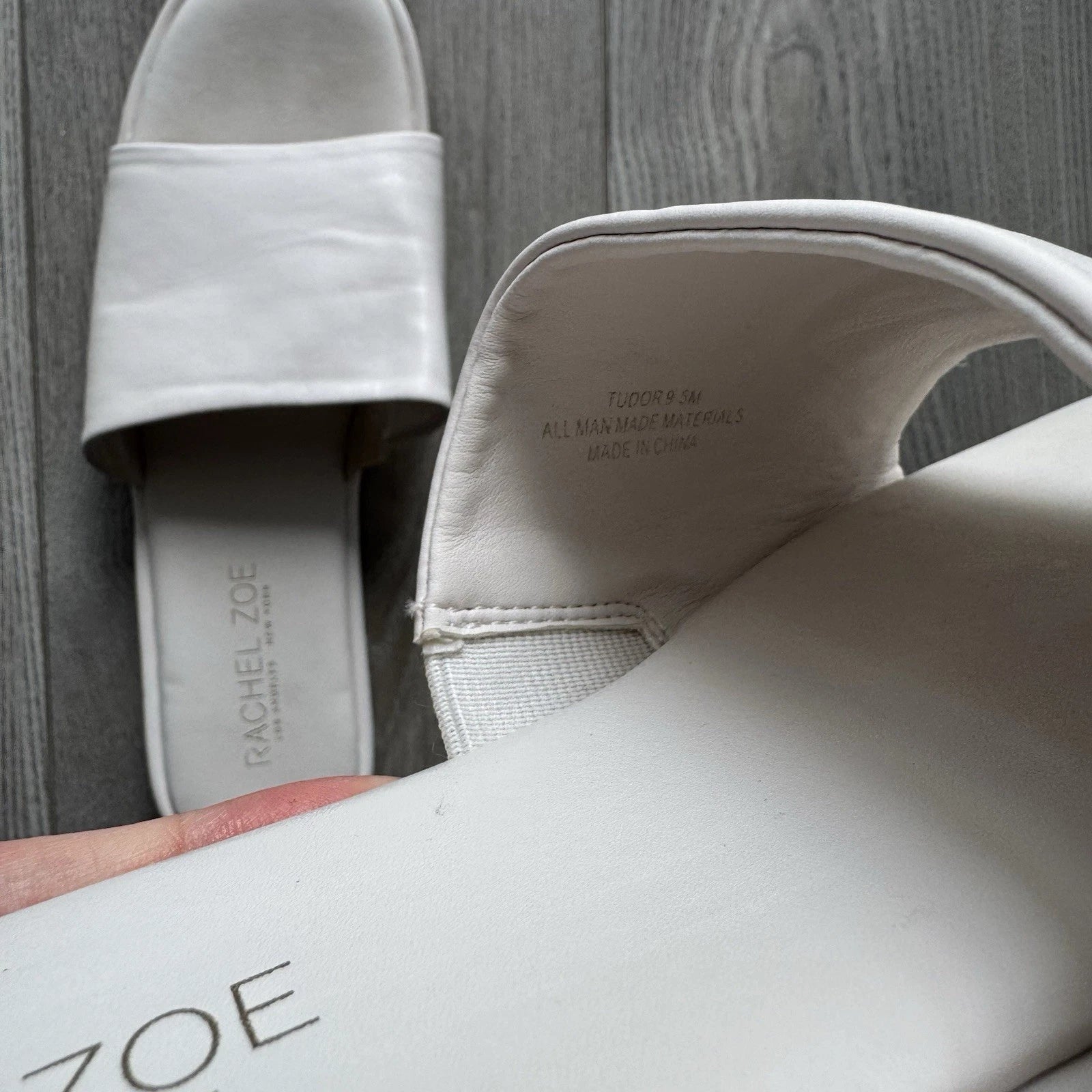 Rachel Zoe White Faux Leather Slip-On Cushioned Slides Sandals Womens size 9.5