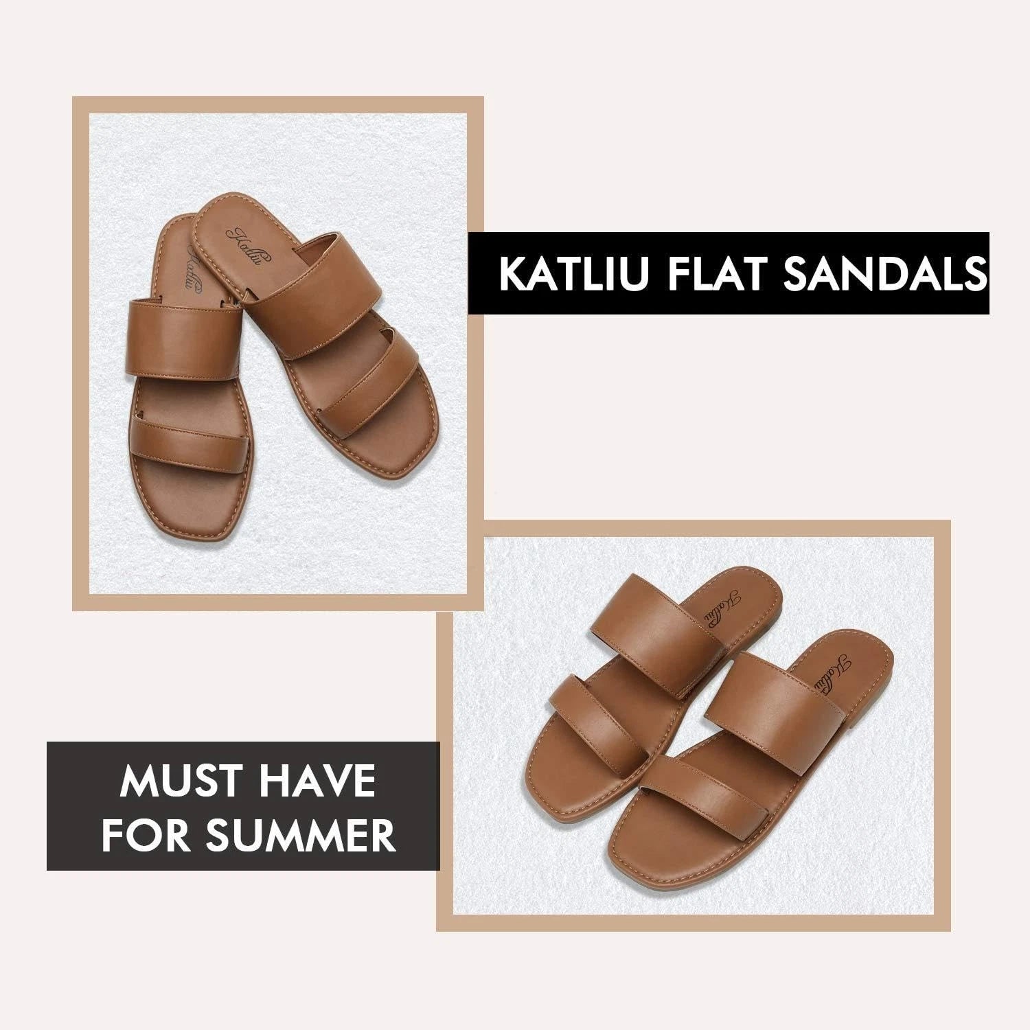 Women's Open Toe Two Strap Flat Slide Sandals